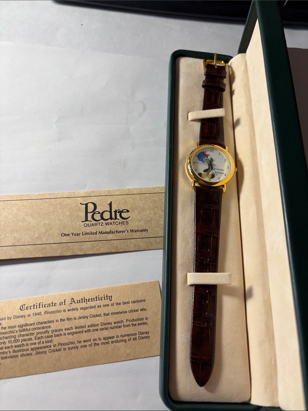 Pedre Jiminy Cricket Watch with Brown Leather Strap # 438/10,000. Unisex.